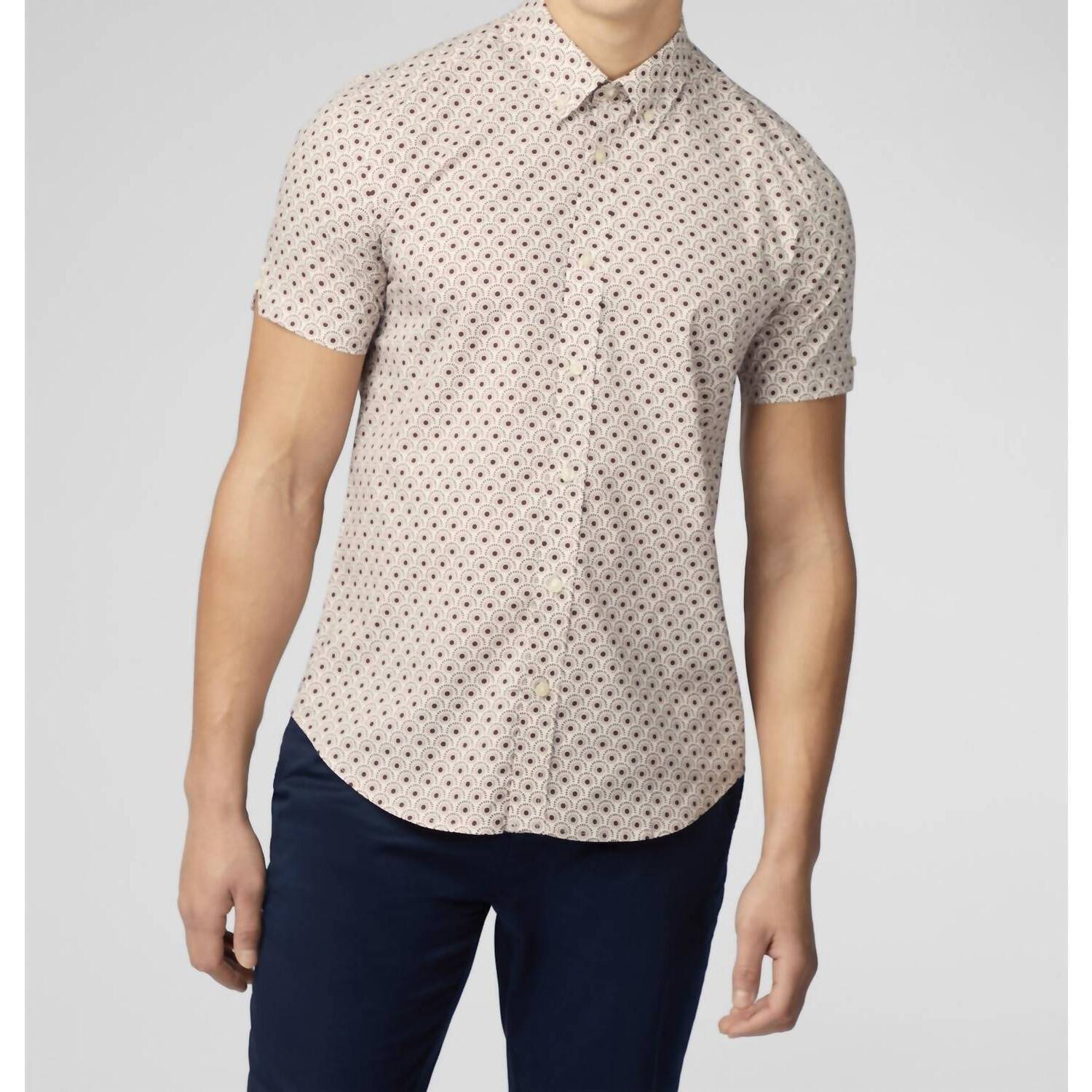 New Ben Sherman Retro Block Geo Print Short Sleeve Shirt In Red